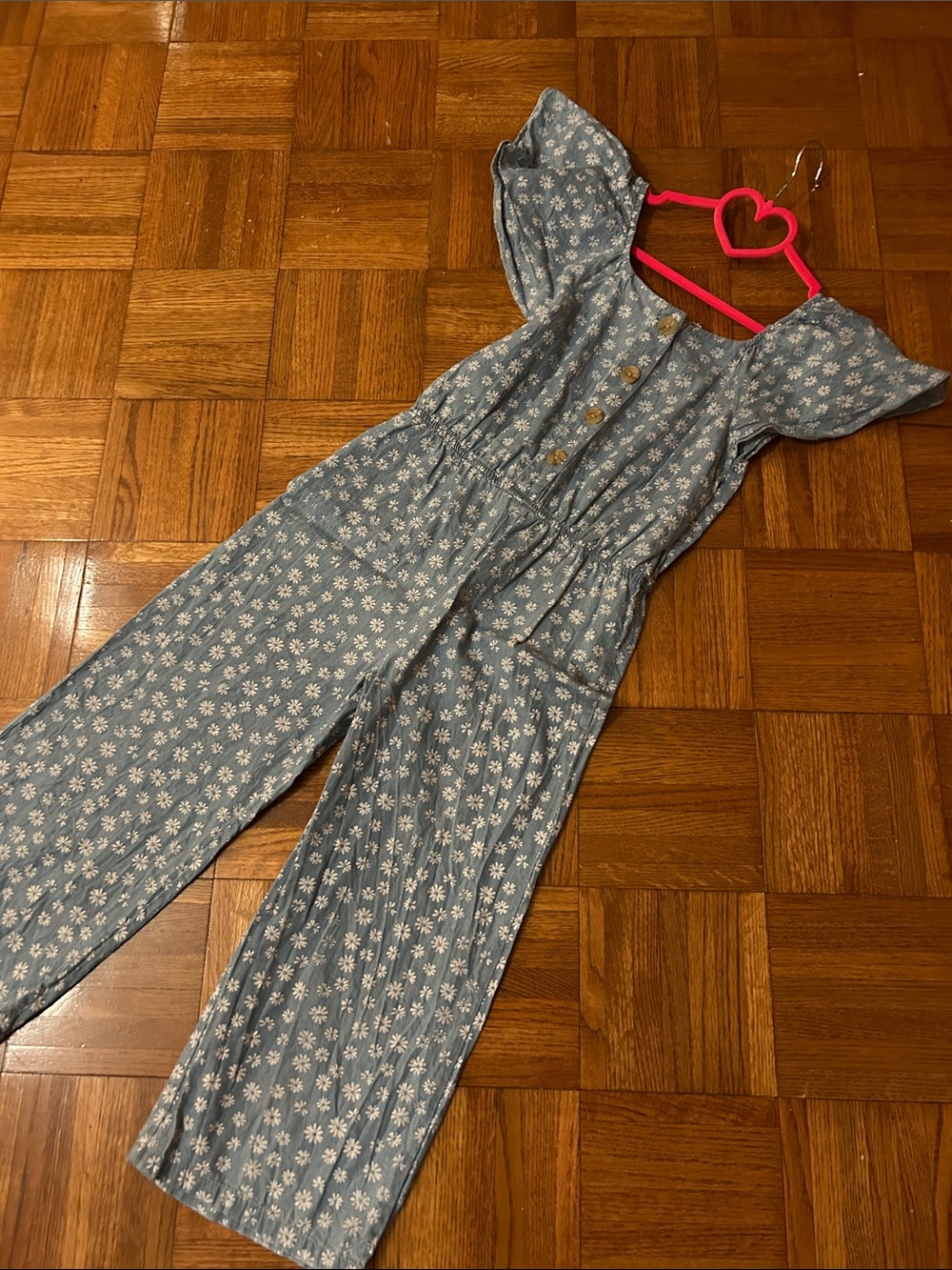 One Step Ahead Light Blue Daisy Print Jumpsuit girls size 7/8